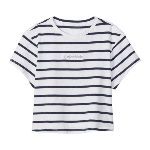Front - Calvin Klein Womens/Ladies Striped Fitted Crop T-Shirt