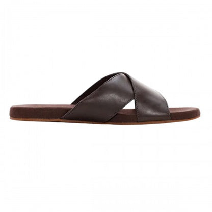 Front - Timberland Mens Cross Strap Leather Flat Sliders
