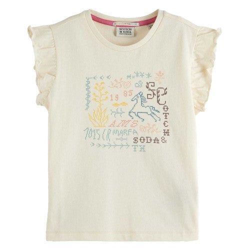 Front - Scotch And Soda Girls Embroidered T-Shirt