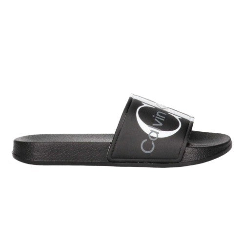 Front - Calvin Klein Unisex Adult Logo Open Toe Flat Slides