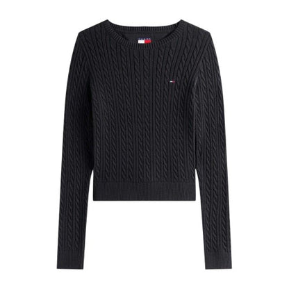 Front - Tommy Jeans Womens/Ladies Cable Knit Long-Sleeved Sweater Top