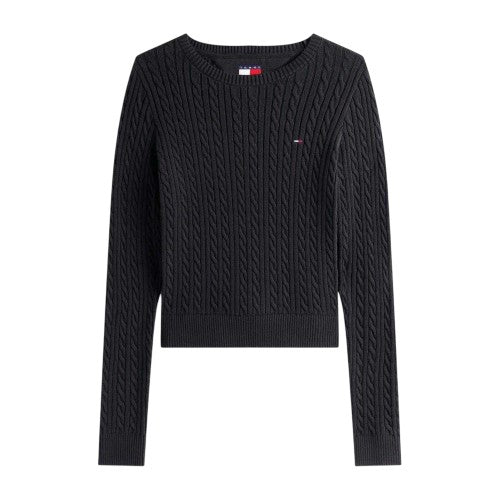 Front - Tommy Jeans Womens/Ladies Cable Knit Long-Sleeved Sweater Top