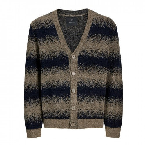 Front - Jack And Jones Mens Striped Chunky Knit Relaxed Fit Cardigan