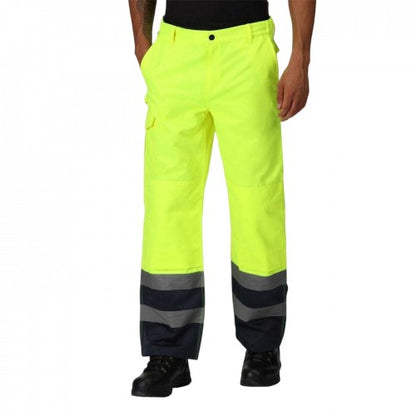 Front - Regatta Mens Workwear Colour Block High-Vis Cargo Trousers