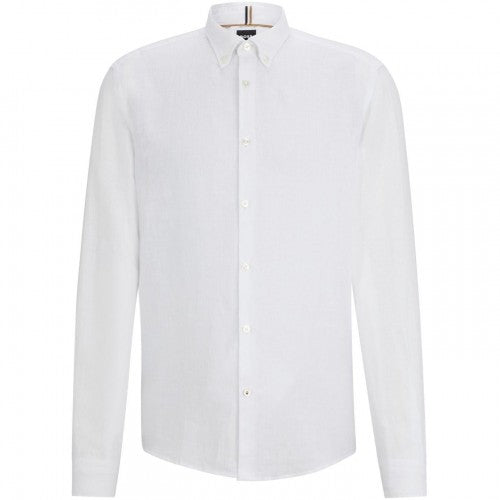 Front - Boss Mens Liam Linen Button-Down Shirt