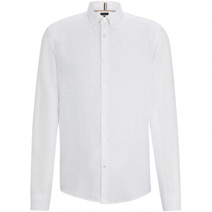 Front - Boss Mens Liam Linen Button-Down Shirt