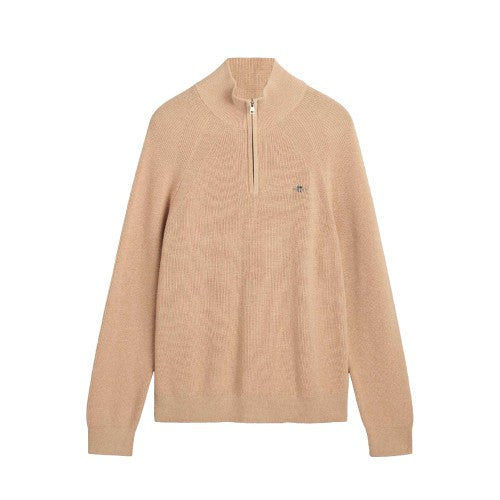 Front - Gant Mens Wool Blend Half Zip Fleece Top
