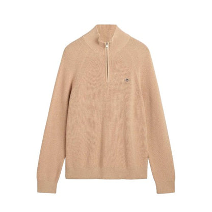 Front - Gant Mens Wool Blend Half Zip Fleece Top