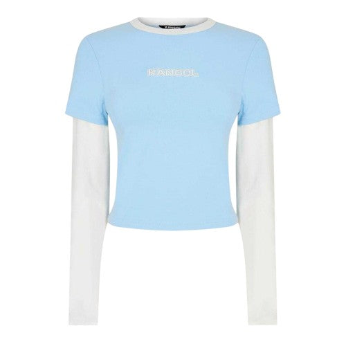 Front - Kangol Womens/Ladies Contrast Cropped Slim Layered Sleeve T-Shirt