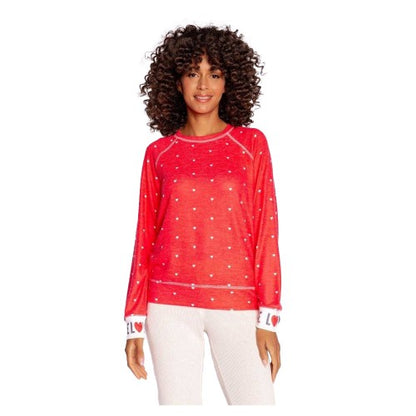 Front - PJ Salvage Womens/Ladies Loved Hearts Relaxed Fit Raglan Pullover