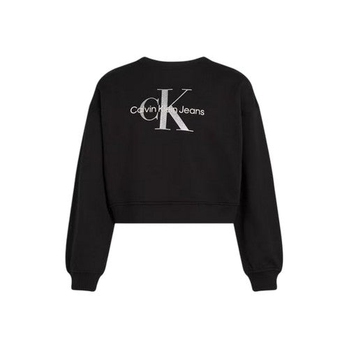 Front - Calvin Klein Childrens/Kids Glitter Logo Regular Crop Sweatshirt