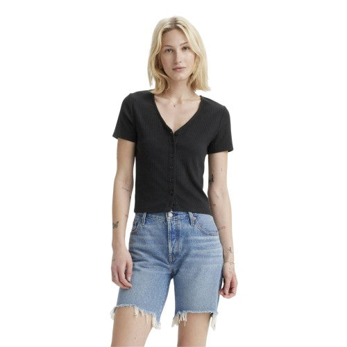 Front - Levis Womens/Ladies Ribbed V Neck Top