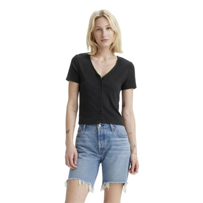 Front - Levis Womens/Ladies Ribbed V Neck Top