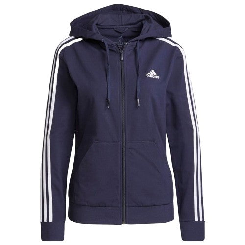 Front - Adidas Womens/Ladies Essentials Triple Stripe Full Zip Hoodie