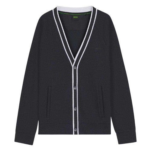 Front - Boss Mens Contrast Detail Relaxed Fit Cardigan