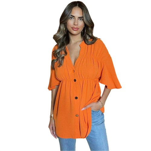 Front - AX Paris Womens/Ladies Ruched V Neck Smock Top