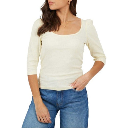 Front - Brave Soul Womens/Ladies Ribbed Square Neck Puff Sleeve Top