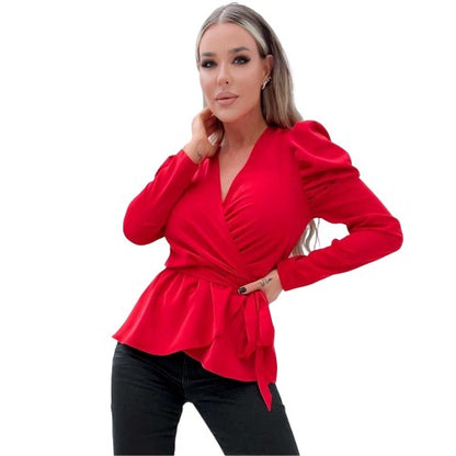 Front - AX Paris Womens/Ladies Belted Puff Sleeve Wrap Top