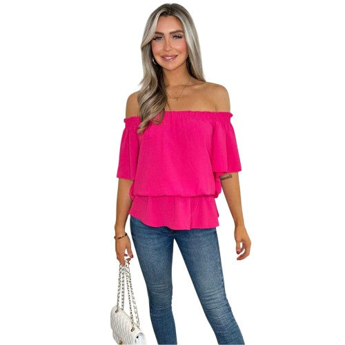 Front - AX Paris Womens/Ladies Ruffle Hem Bardot Top