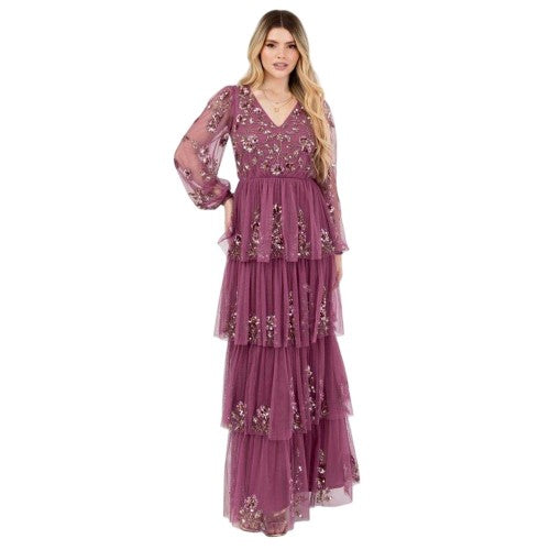 Front - Maya Deluxe Womens/Ladies Sequin Tiered Maxi Dress