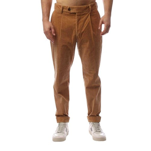 Front - Boss Mens Perin Pleated Roll Up Trousers