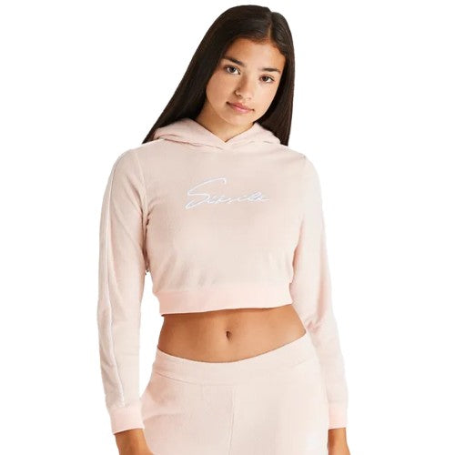 Front - SikSilk Girls Signature Towelling Crop Hoodie