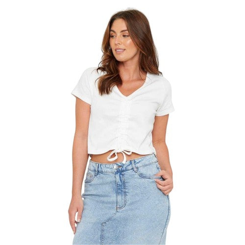 Front - Be You Womens/Ladies Ruched Ribbed Crop Top