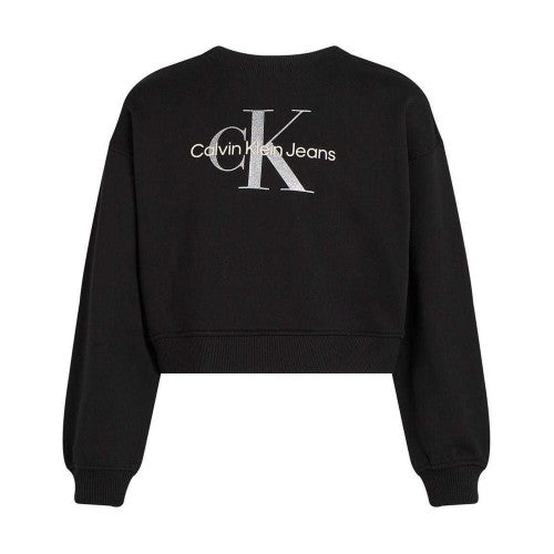 Front - Calvin Klein Girls Jeans Ribbed Long-Sleeved Sweatshirt