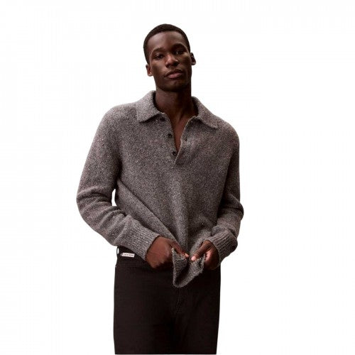 Front - Calvin Klein Mens Heather Long-Sleeved Polo Sweatshirt