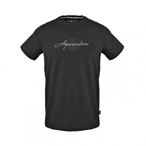 Front - Aquascutum Mens Script Crew Neck Regular T-Shirt