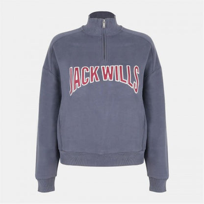 Front - Jack Wills Womens/Ladies Varsity Quarter Zip Sweatshirt