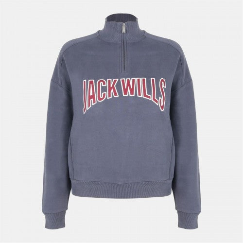 Front - Jack Wills Womens/Ladies Varsity Quarter Zip Sweatshirt