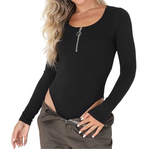 Front - Brave Soul Womens/Ladies Ribbed Zipped Bodysuit