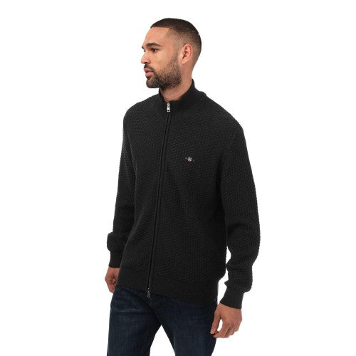 Front - Gant Mens Textured Cotton Zipped Cardigan