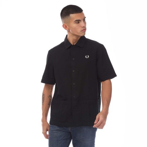 Front - Fred Perry Mens Panel Linen Shirt