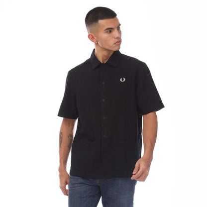 Front - Fred Perry Mens Panel Linen Shirt