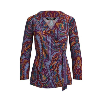 Front - Ralph Lauren Womens/Ladies All-Over Print Ruched Wrap Top