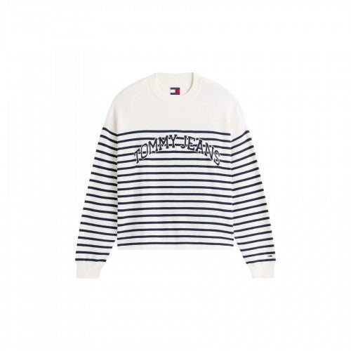 Front - Tommy Jeans Womens/Ladies Striped Ribbed Crew Neck Sweatshirt