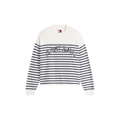 Front - Tommy Jeans Womens/Ladies Striped Ribbed Crew Neck Sweatshirt