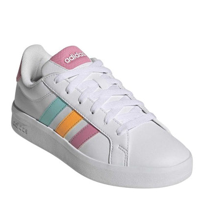 Front - Adidas Childrens/Kids Grand Court Striped Trainers