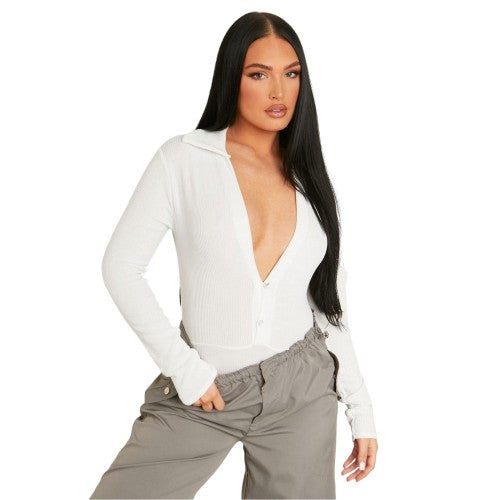 Front - Missy Empire Womens/Ladies Ribbed Fitted Long-Sleeved Bodysuit