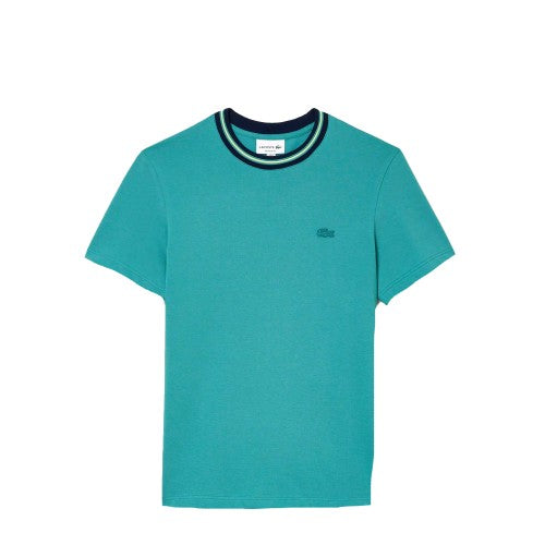 Front - Lacoste Mens Contrast Striped Pique Stretch T-Shirt