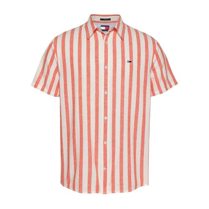 Front - Tommy Jeans Mens Striped Linen Short-Sleeved Shirt