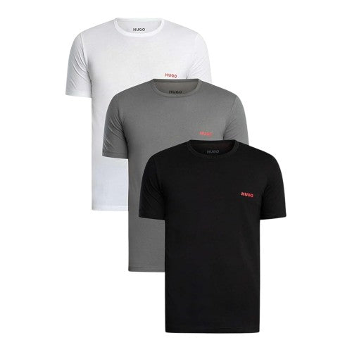 Front - Hugo Mens Triplet Logo T-Shirt (Pack of 3)