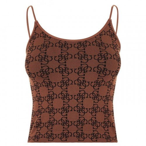 Front - Guess Womens/Ladies Monogram Ribbed Fitted Top