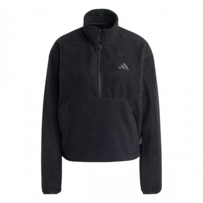 Front - Adidas Womens/Ladies Embroidered Logo Half Zip Long-Sleeved Sweatshirt
