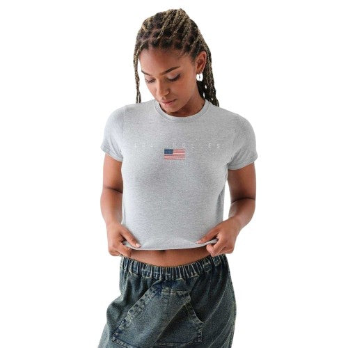 Front - Daisy Street Womens/Ladies LA Flag Crop T-Shirt
