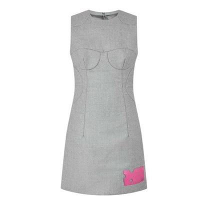 Front - Off White Womens/Ladies Sheath Wool Sleeveless Mini Dress