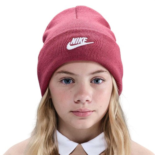 Front - Nike Childrens/Kids NSW Peak Embroidered Logo Ribbed Beanie