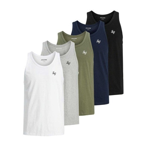 Front - Jack And Jones Mens Scoop Neck Regular Tank Top (Pack of 5)